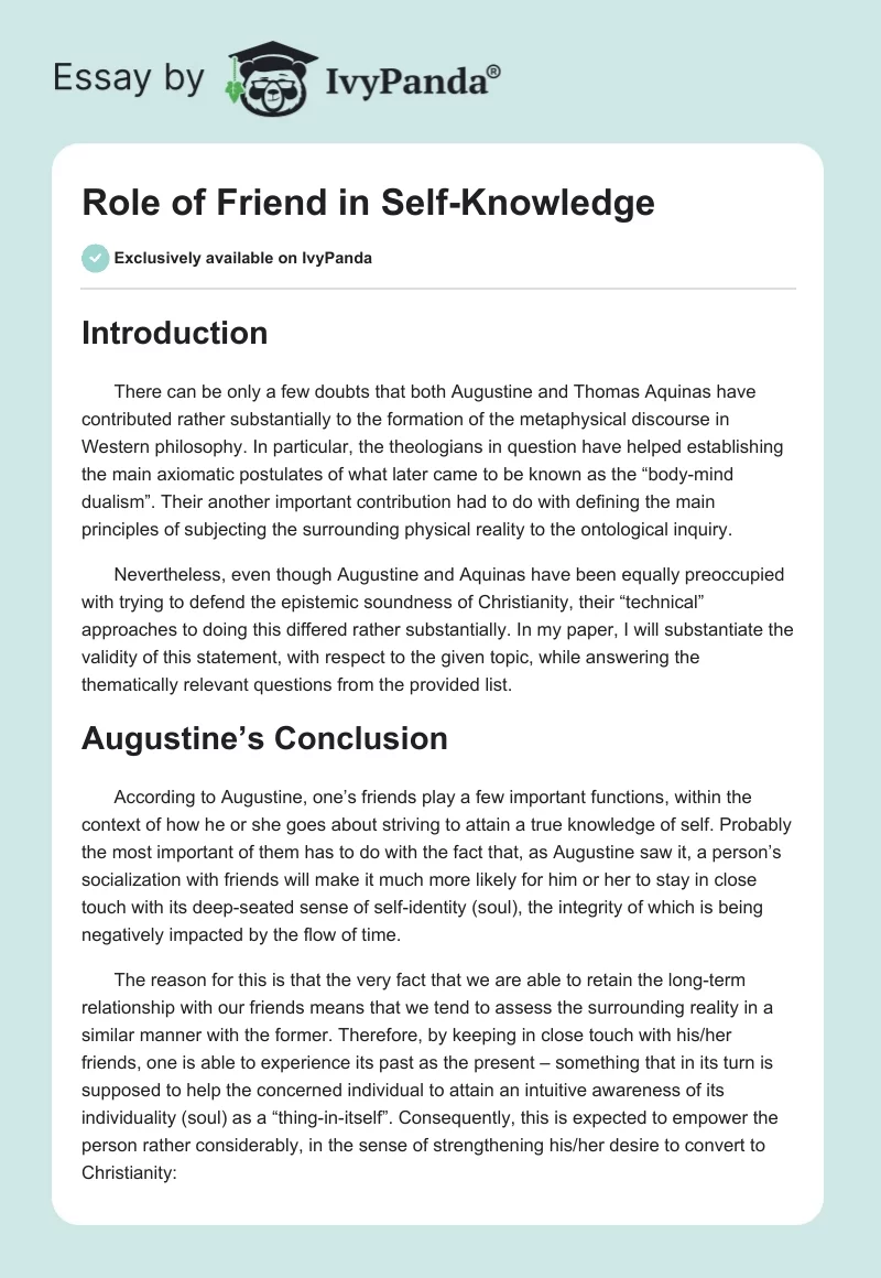 Role of Friend in Self-Knowledge. Page 1