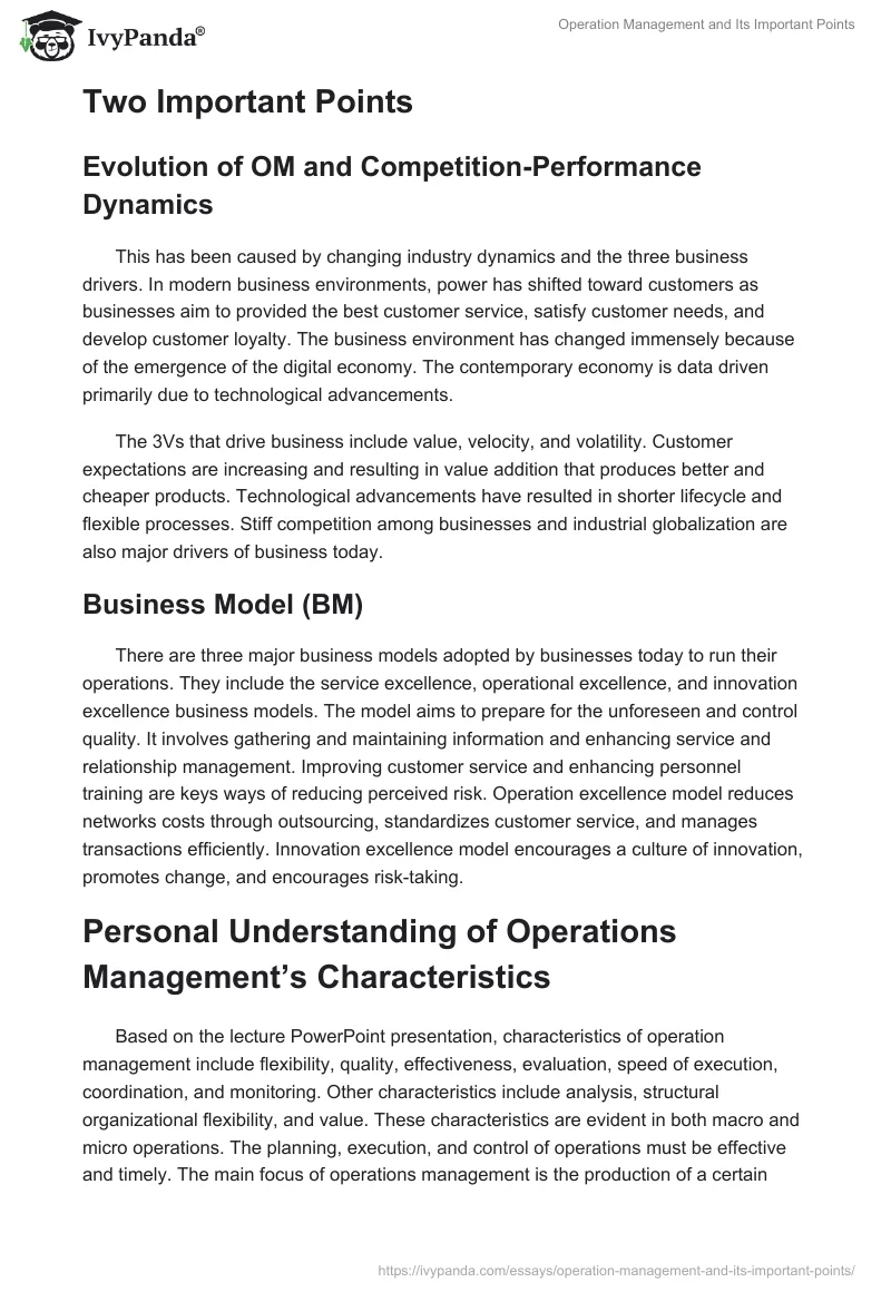Operation Management and Its Important Points. Page 2