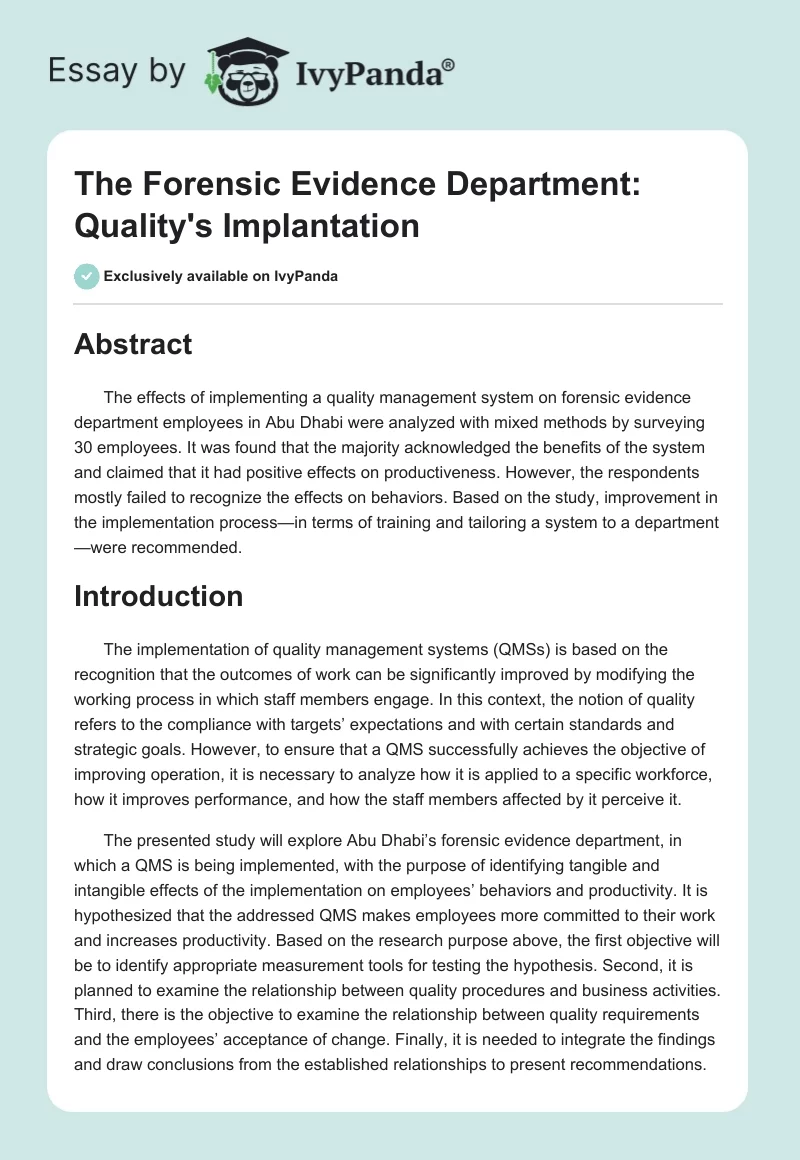 The Forensic Evidence Department: Quality's Implantation. Page 1