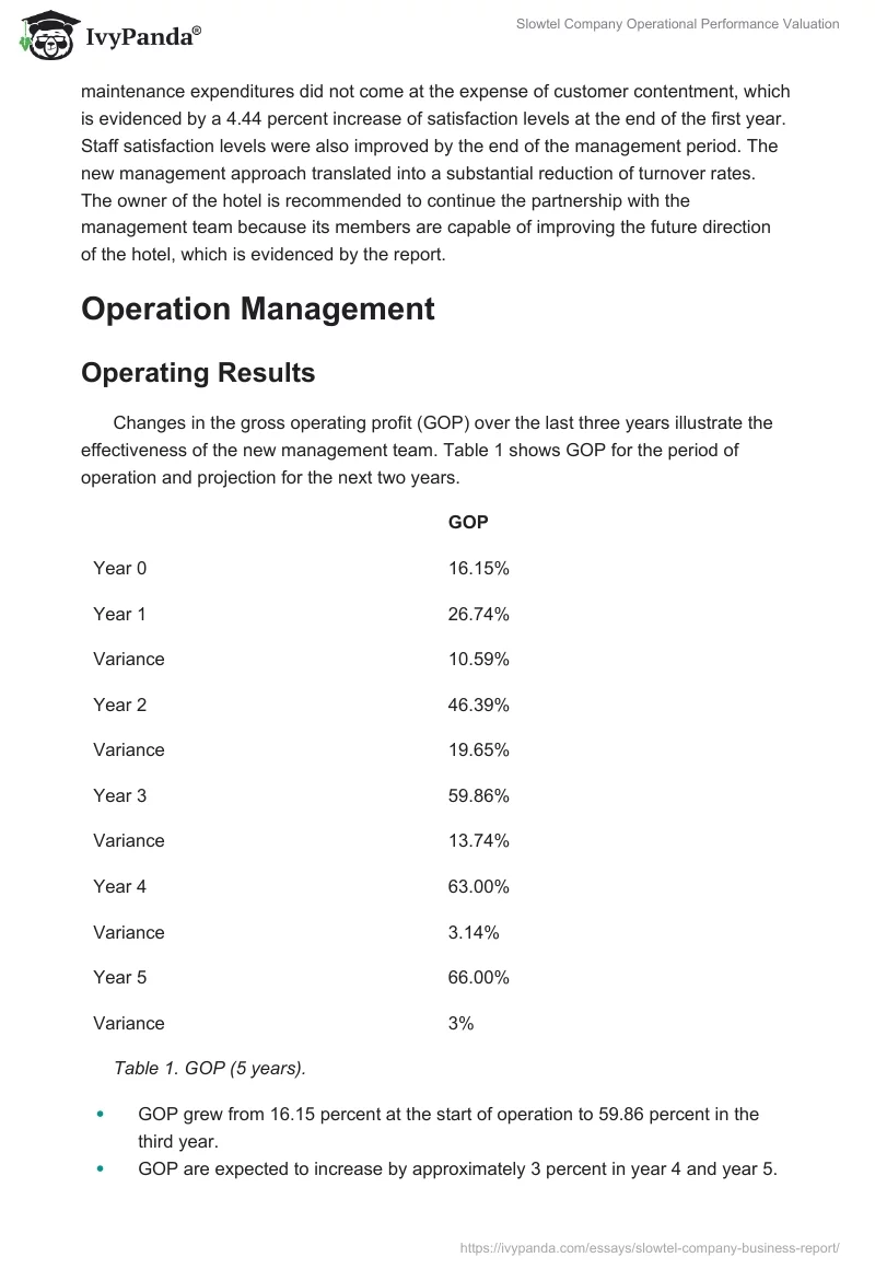Slowtel Company Operational Performance Valuation. Page 2