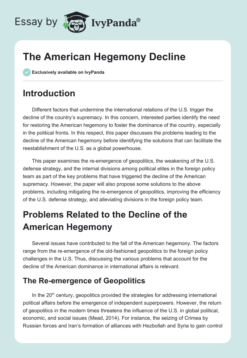 The American Hegemony Decline. Page 1