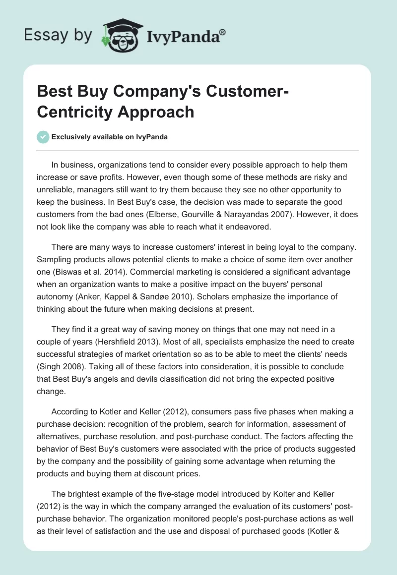 Best Buy Company's Customer-Centricity Approach. Page 1