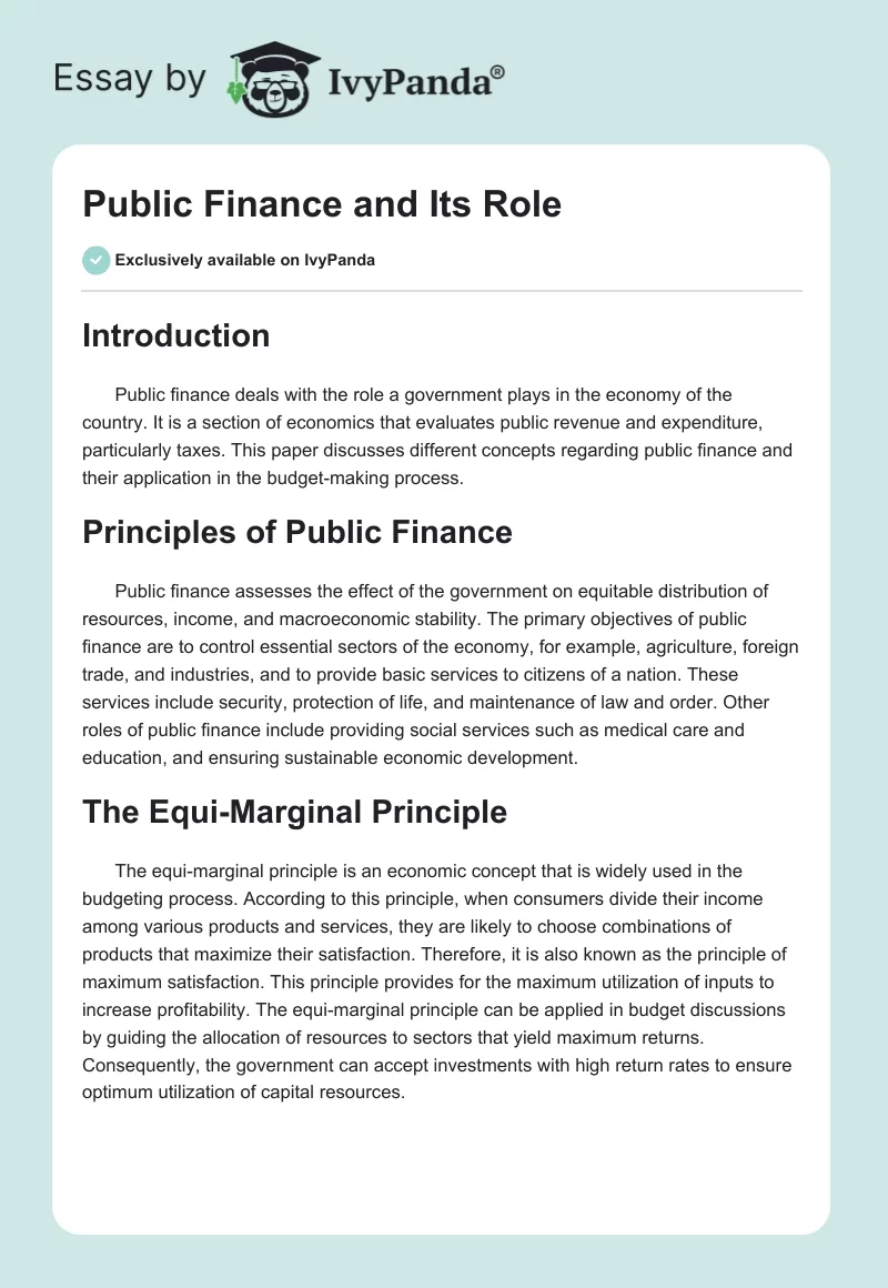 Public Finance and Its Role. Page 1