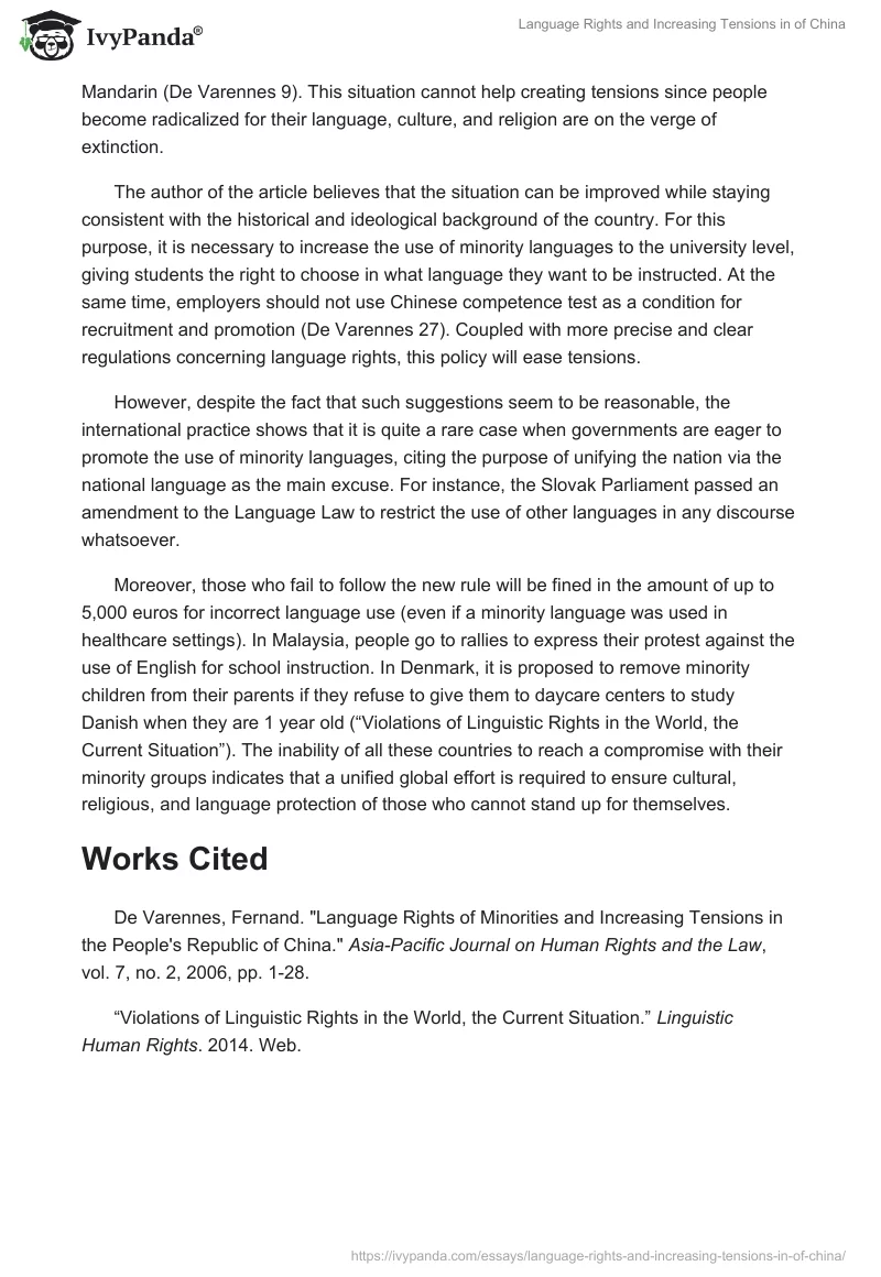 Language Rights and Increasing Tensions in of China. Page 2