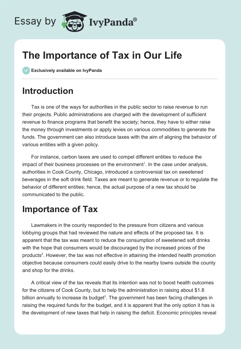The Importance of Tax in Our Life. Page 1