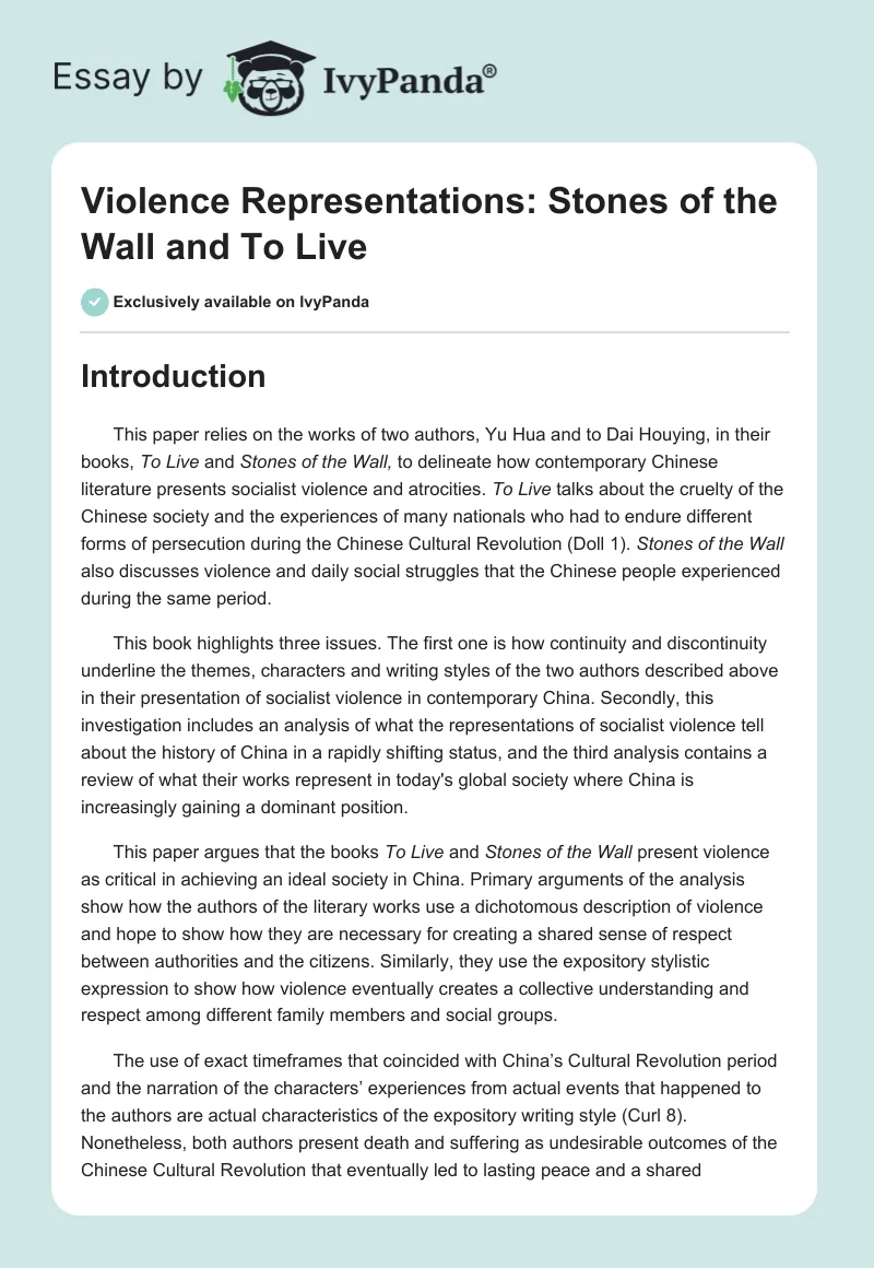 Violence Representations: "Stones of the Wall" and To Live. Page 1