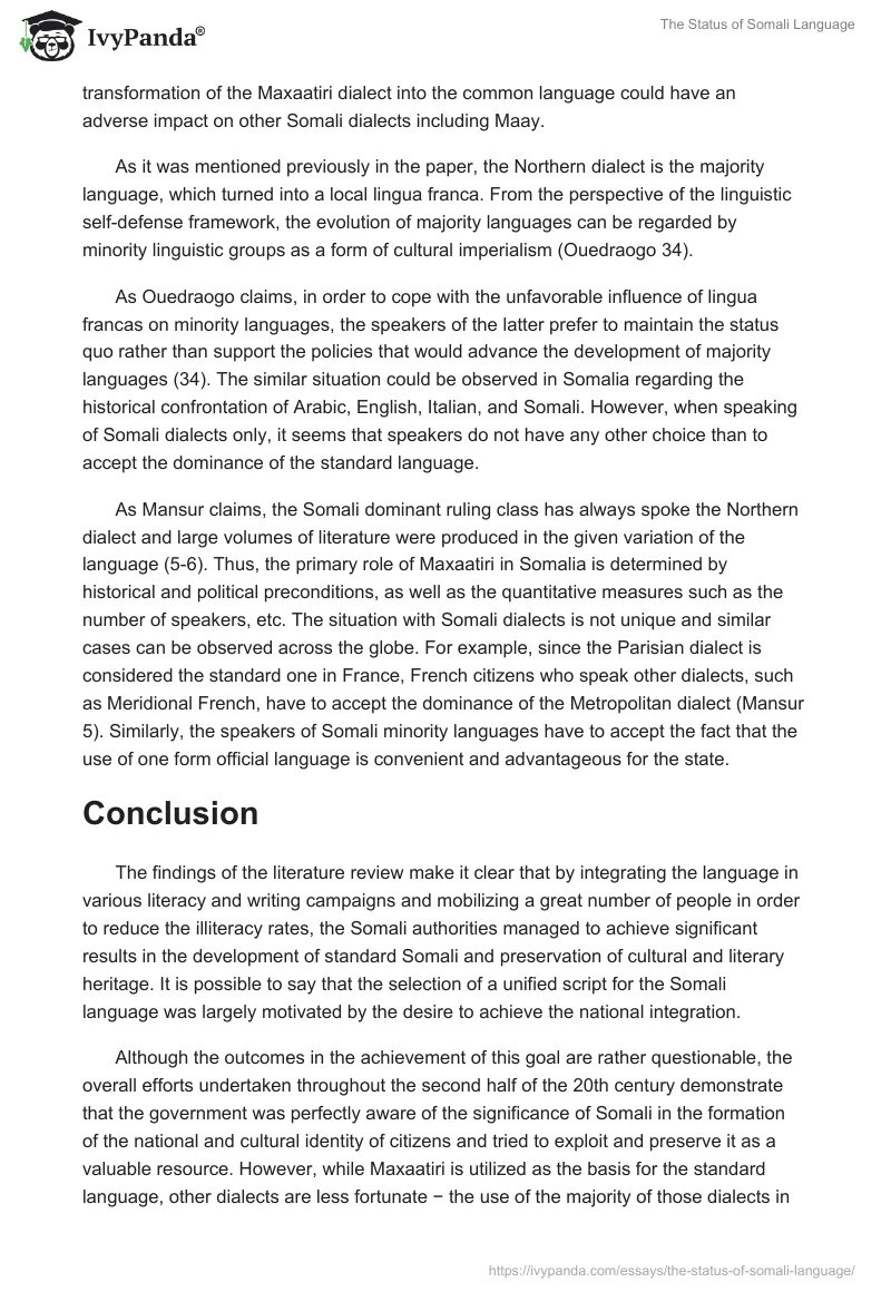 The Status of Somali Language. Page 5