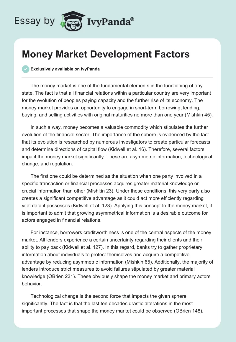 Money Market Development Factors. Page 1