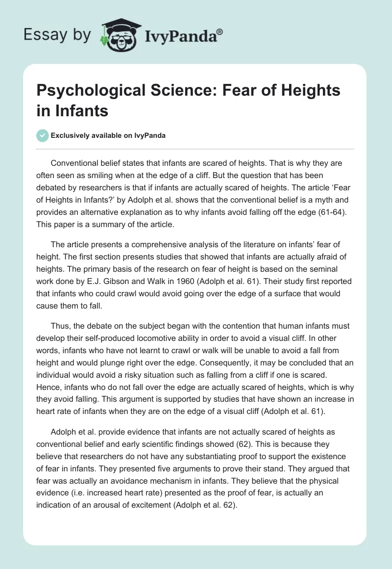 Psychological Science: Fear of Heights in Infants. Page 1