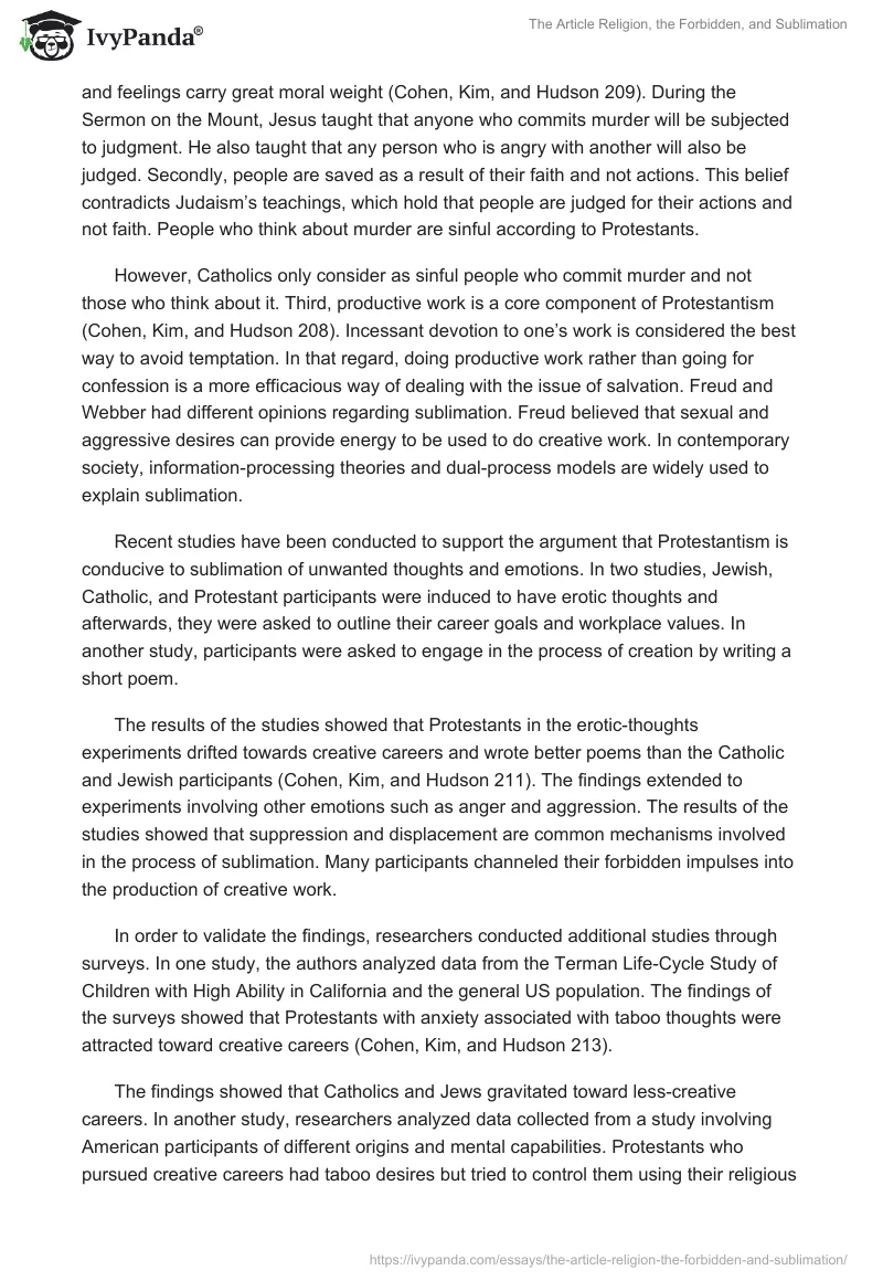 The Article "Religion, the Forbidden, and Sublimation". Page 2
