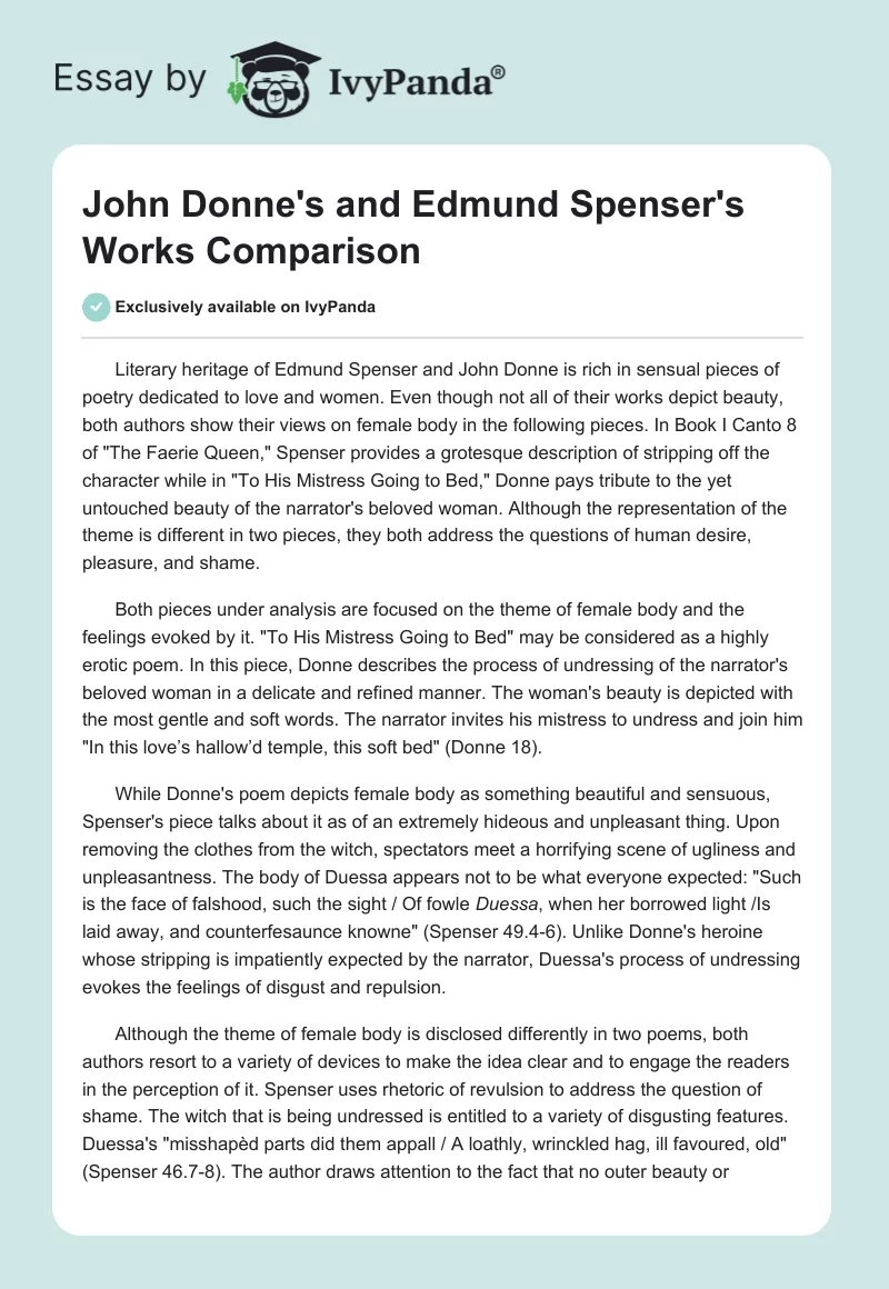 John Donne's and Edmund Spenser's Works Comparison. Page 1