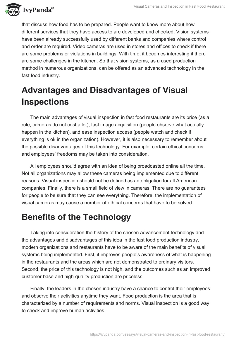 Visual Cameras and Inspection in Fast Food Restaurant. Page 3