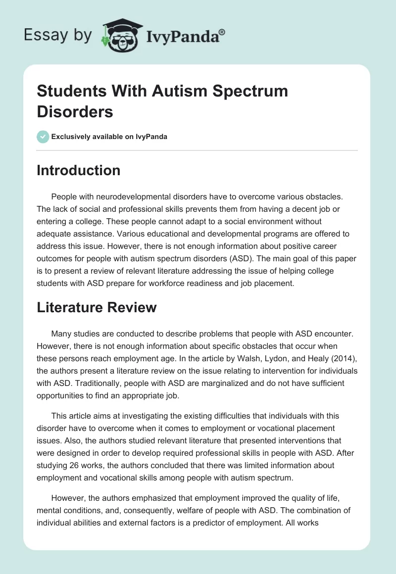 Students With Autism Spectrum Disorders. Page 1