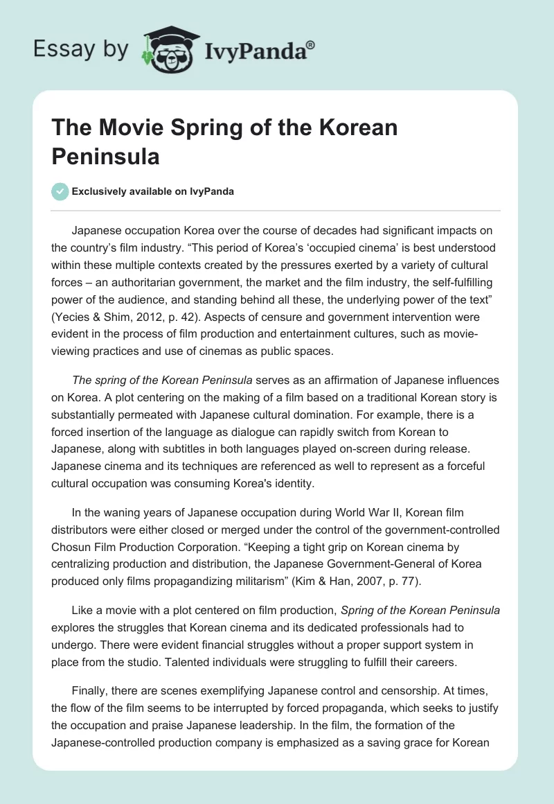 The Movie "Spring of the Korean Peninsula". Page 1