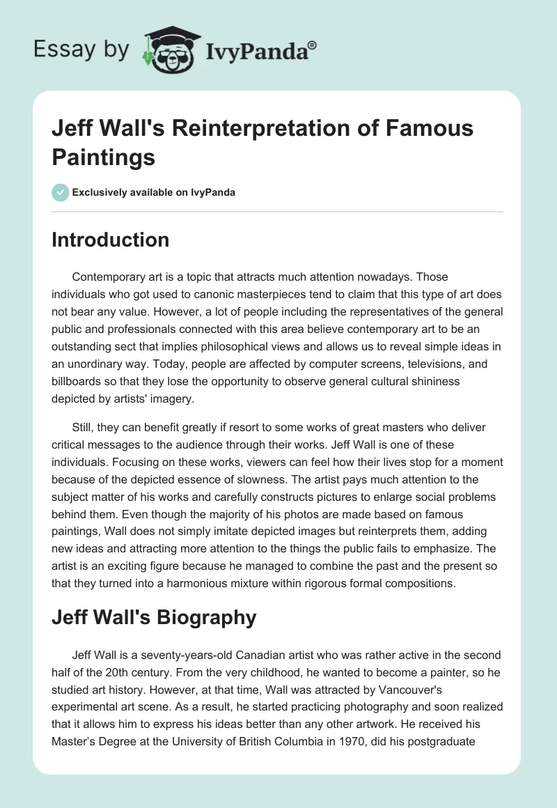 Jeff Wall's Reinterpretation of Famous Paintings. Page 1