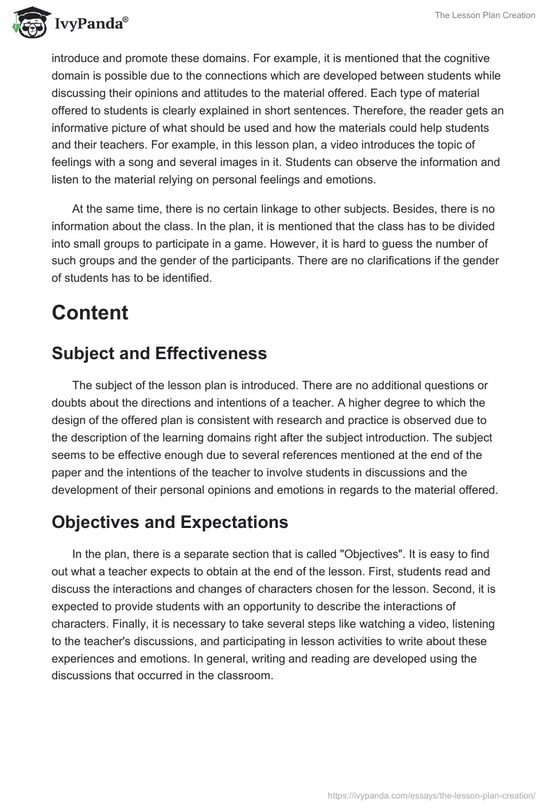 The Lesson Plan Creation. Page 2