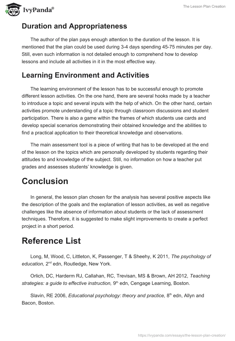 The Lesson Plan Creation. Page 3