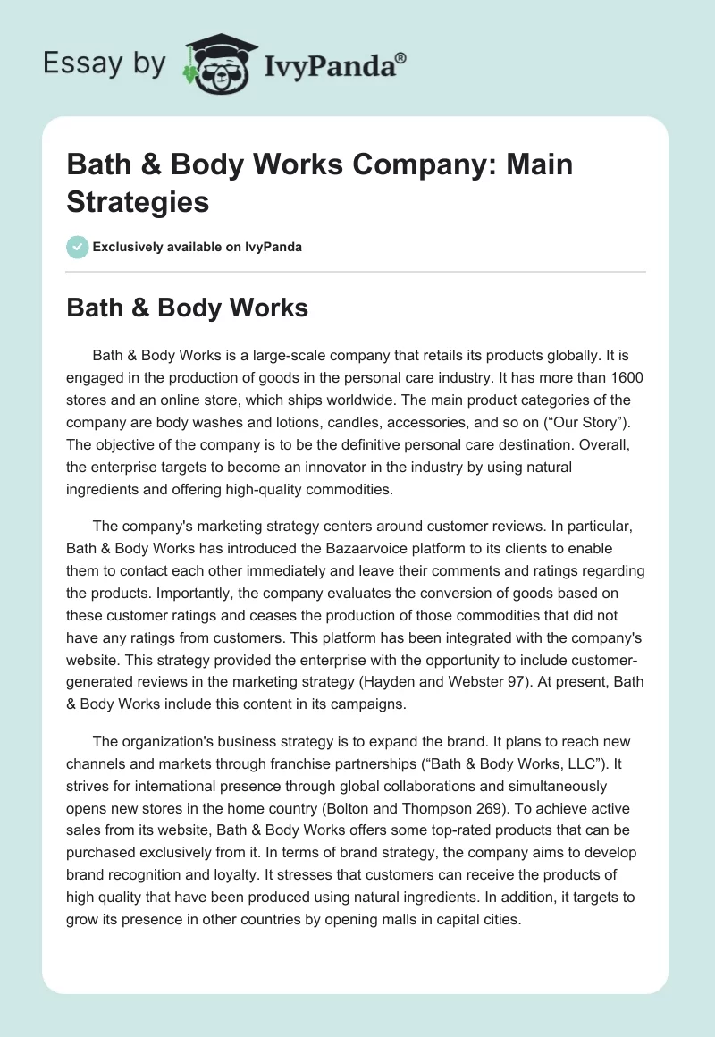Bath & Body Works Company: Main Strategies. Page 1
