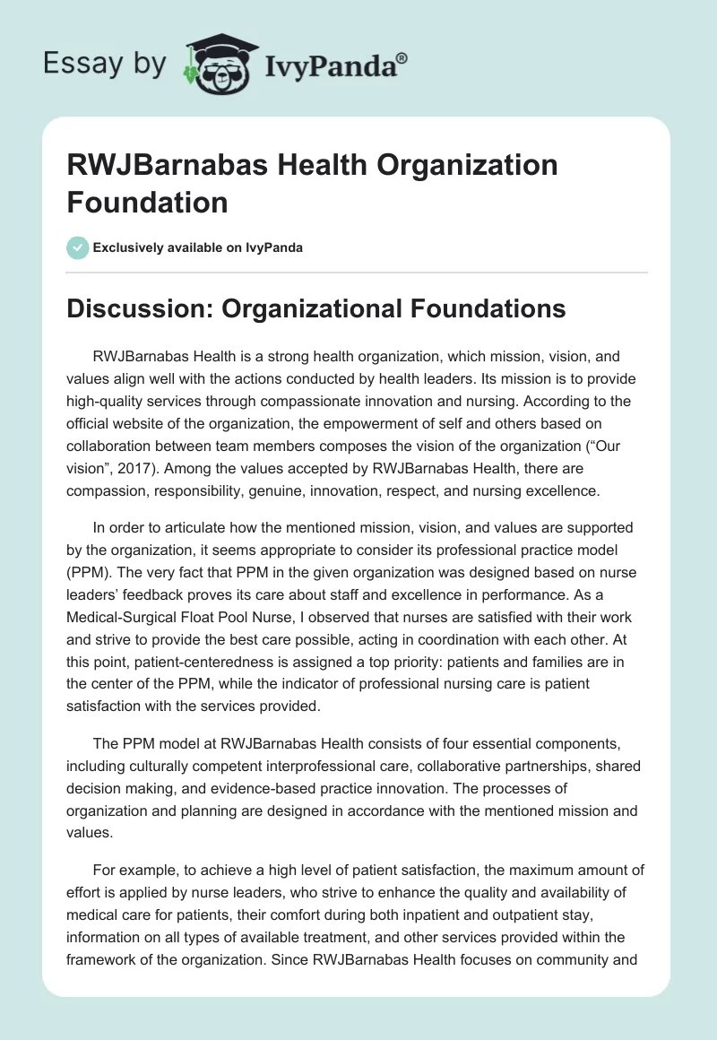 RWJBarnabas Health Organization Foundation. Page 1
