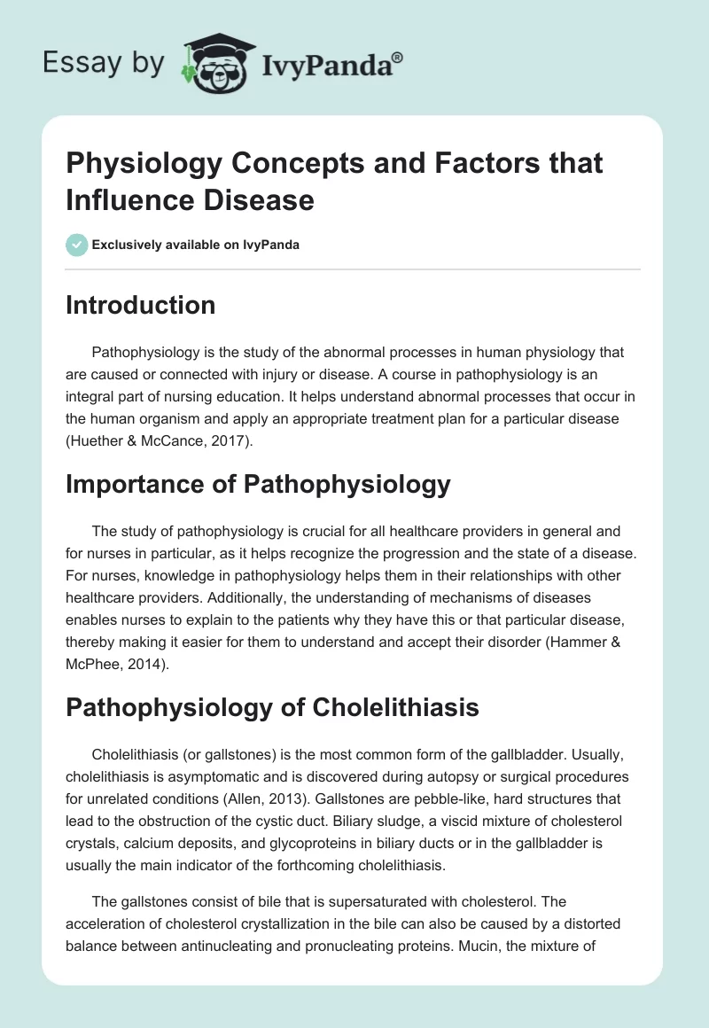 Physiology Concepts and Factors that Influence Disease. Page 1