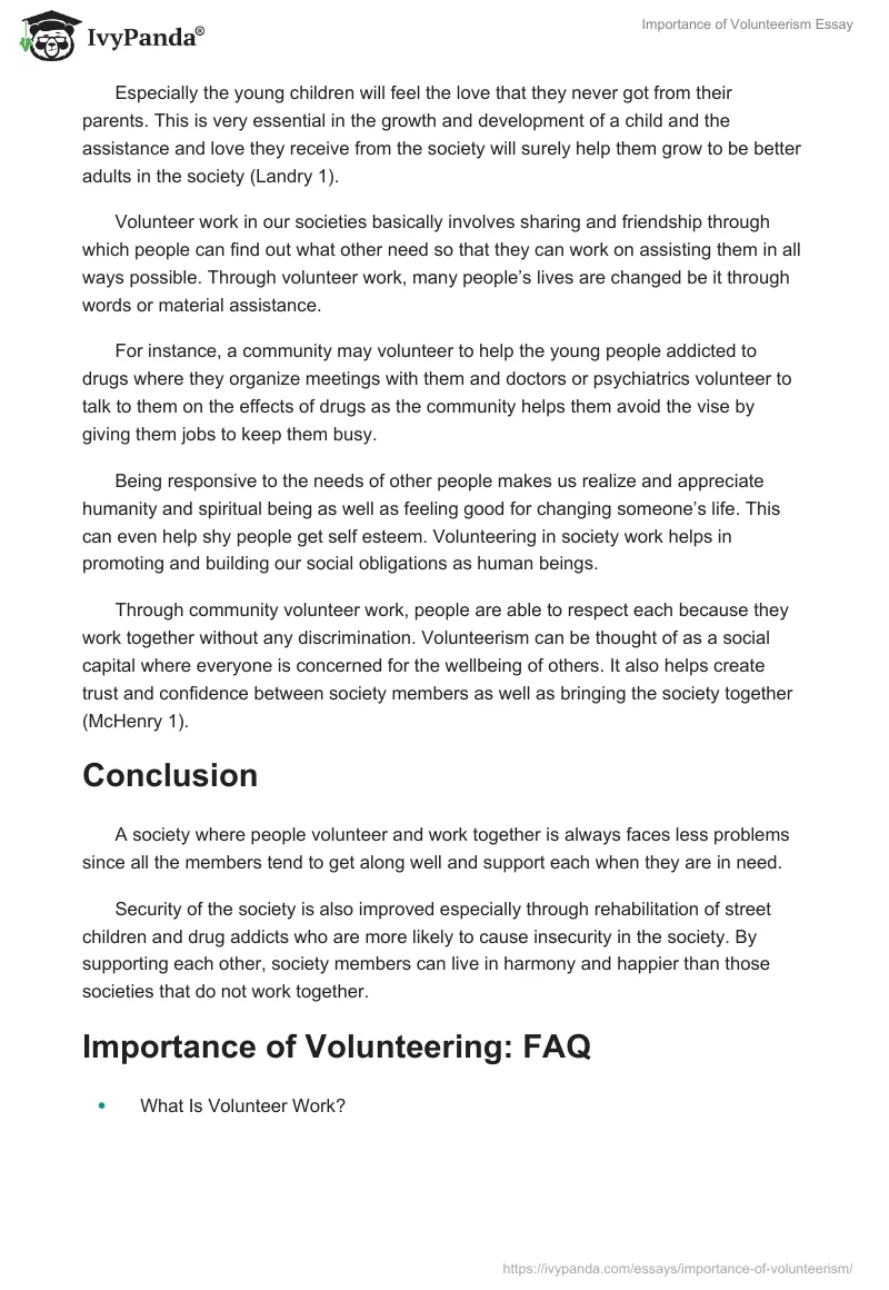 Importance of Volunteerism Essay. Page 2