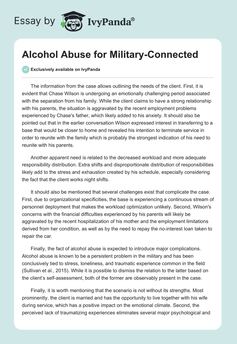 Alcohol Abuse for Military-Connected. Page 1