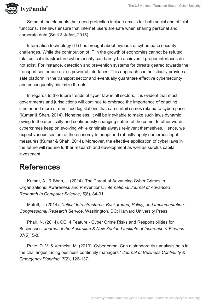 The US National Transport Sector' Cyber-Security. Page 2