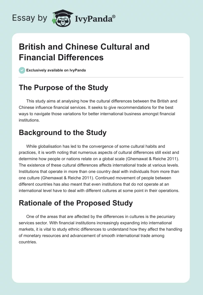 British and Chinese Cultural and Financial Differences. Page 1