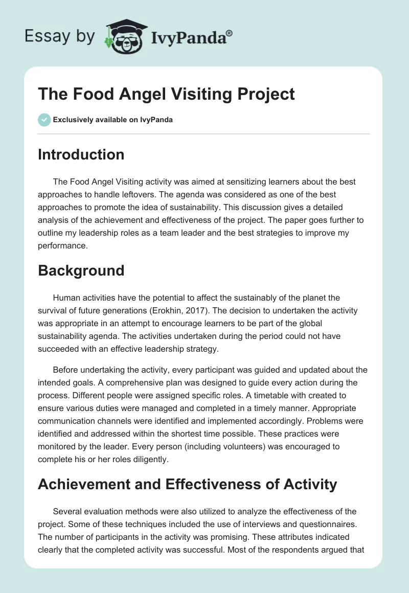 The Food Angel Visiting Project. Page 1