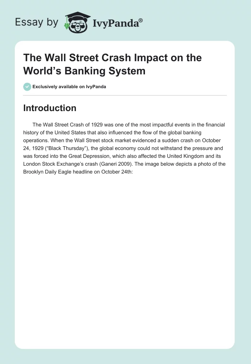 The Wall Street Crash Impact on the World’s Banking System. Page 1