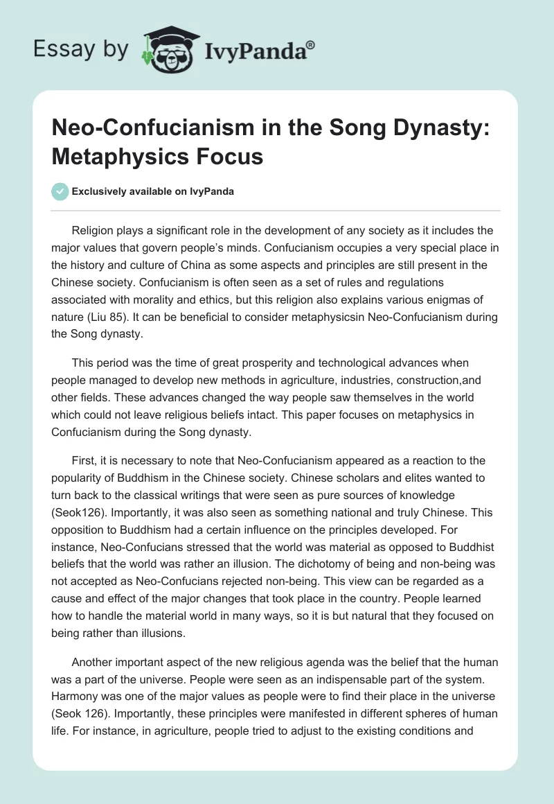 Neo-Confucianism in the Song Dynasty: Metaphysics Focus. Page 1
