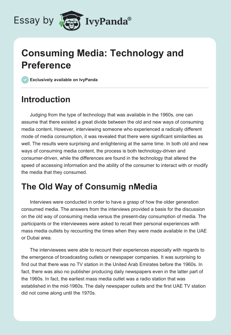 Consuming Media: Technology and Preference. Page 1