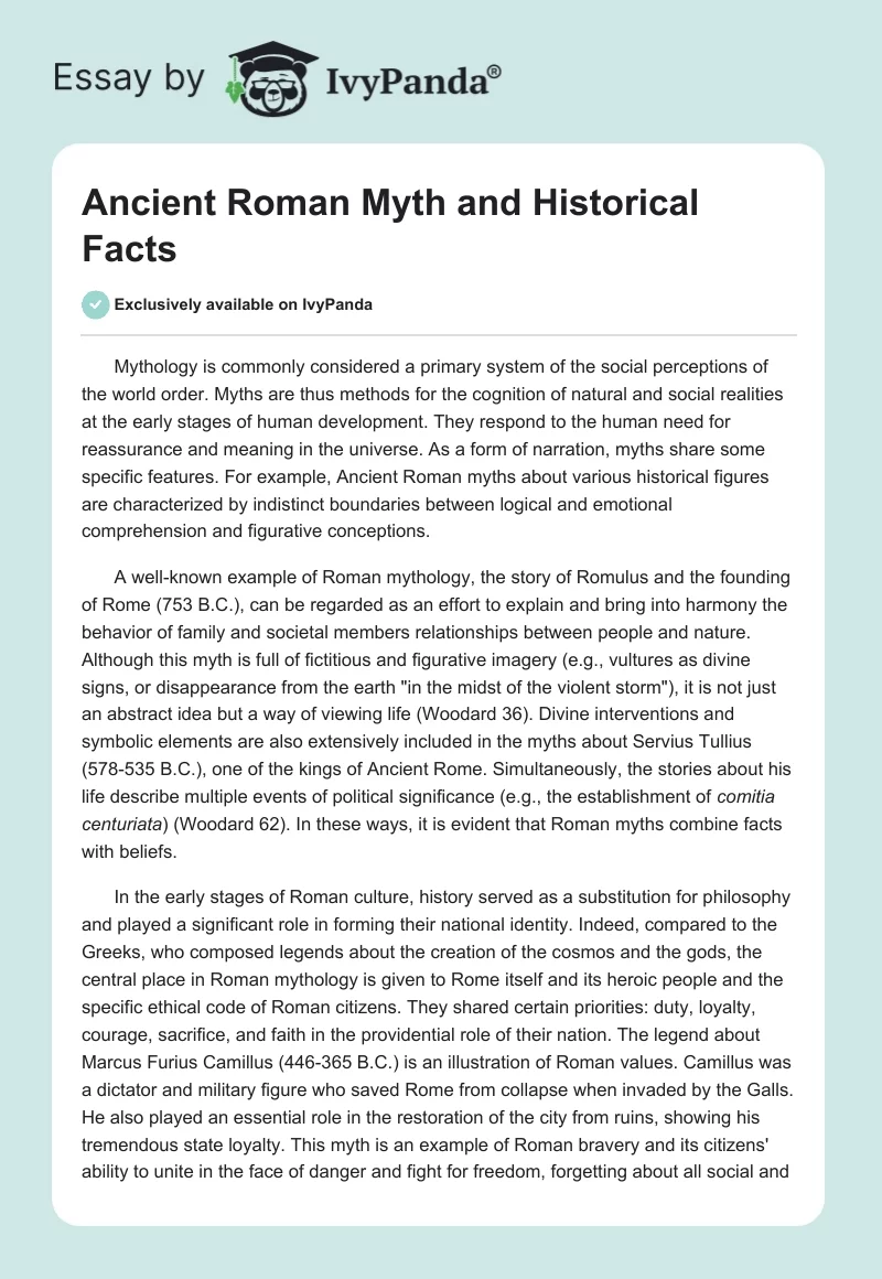 Ancient Roman Myth and Historical Facts. Page 1