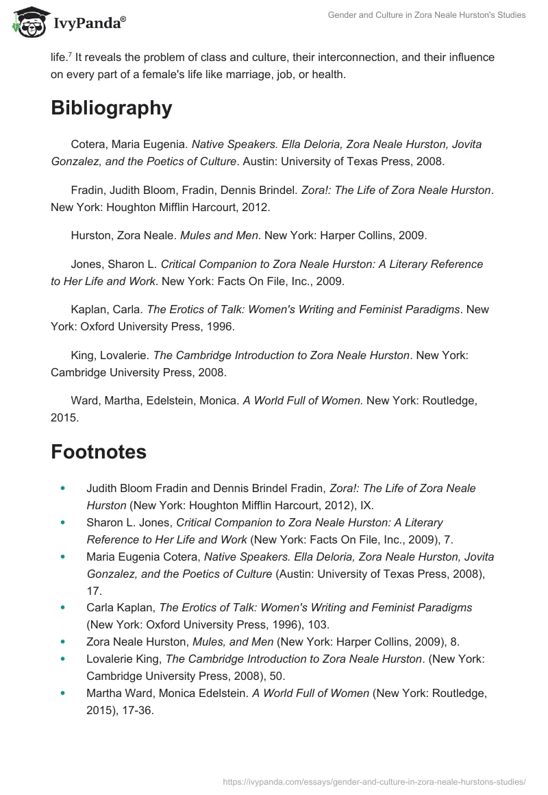 Gender and Culture in Zora Neale Hurston's Studies. Page 4