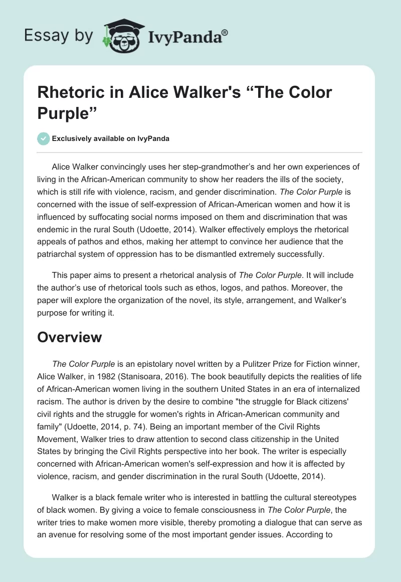 Rhetoric in Alice Walker's “The Color Purple”. Page 1