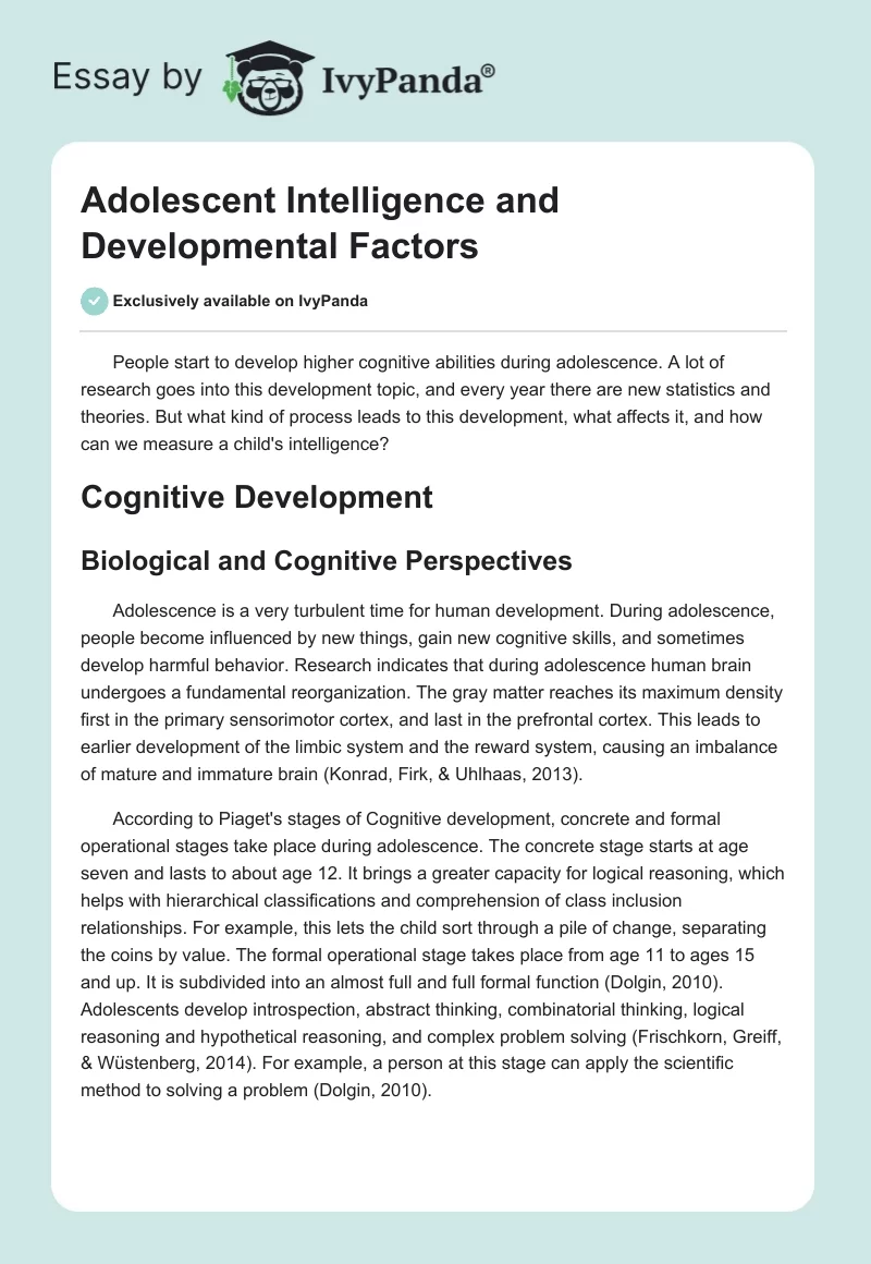 Adolescent Intelligence and Developmental Factors. Page 1