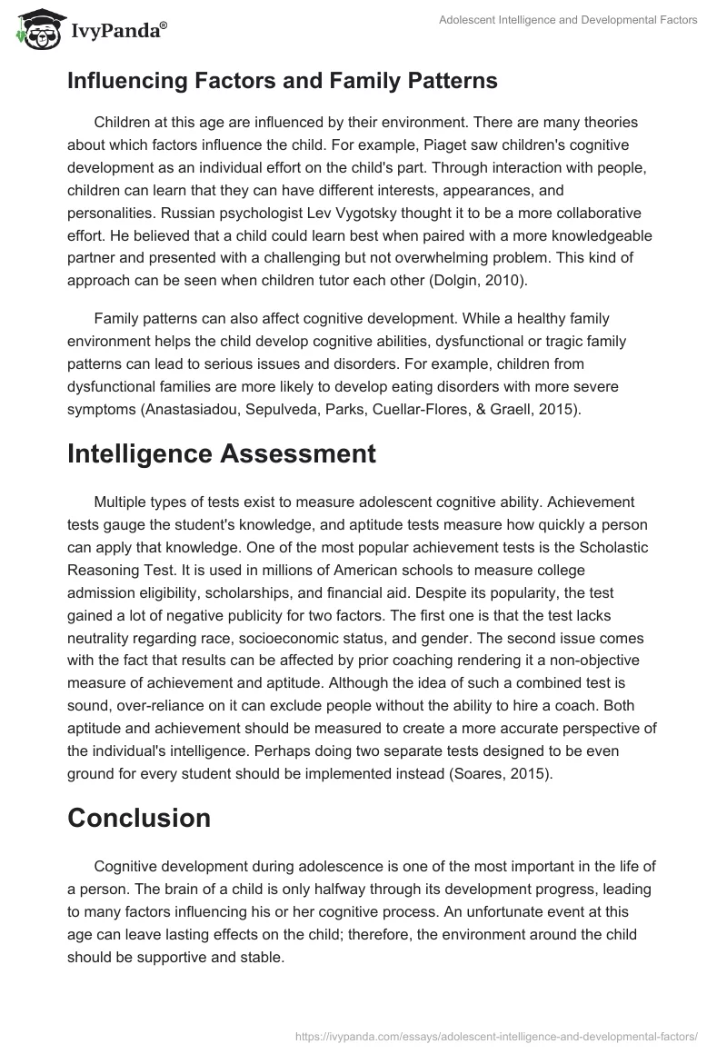 Adolescent Intelligence and Developmental Factors. Page 2