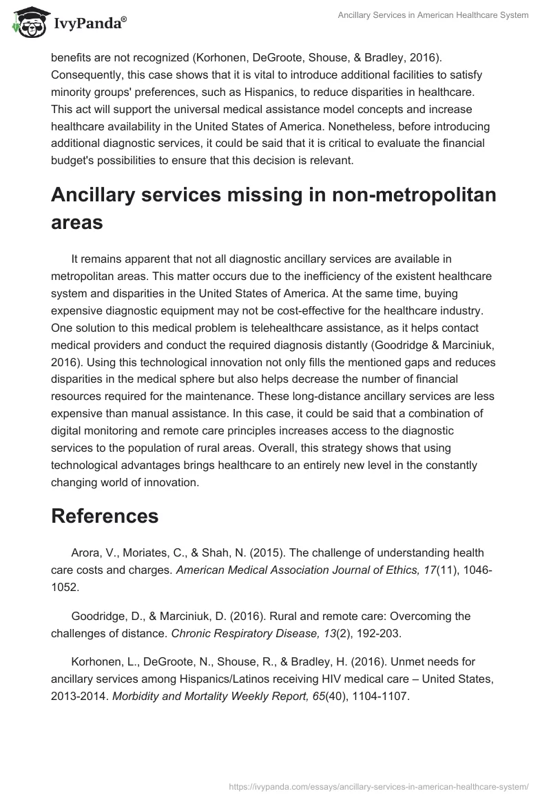 Ancillary Services in American Healthcare System. Page 2