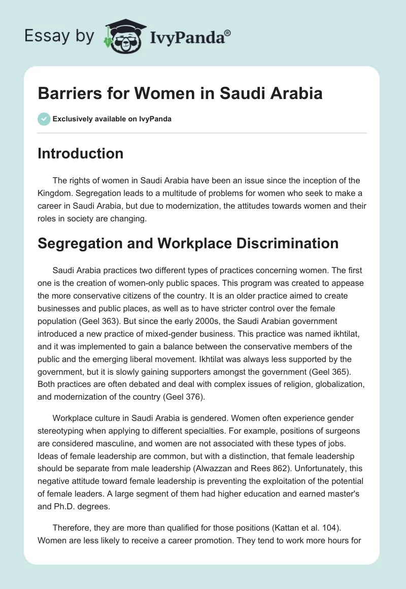 Barriers for Women in Saudi Arabia. Page 1