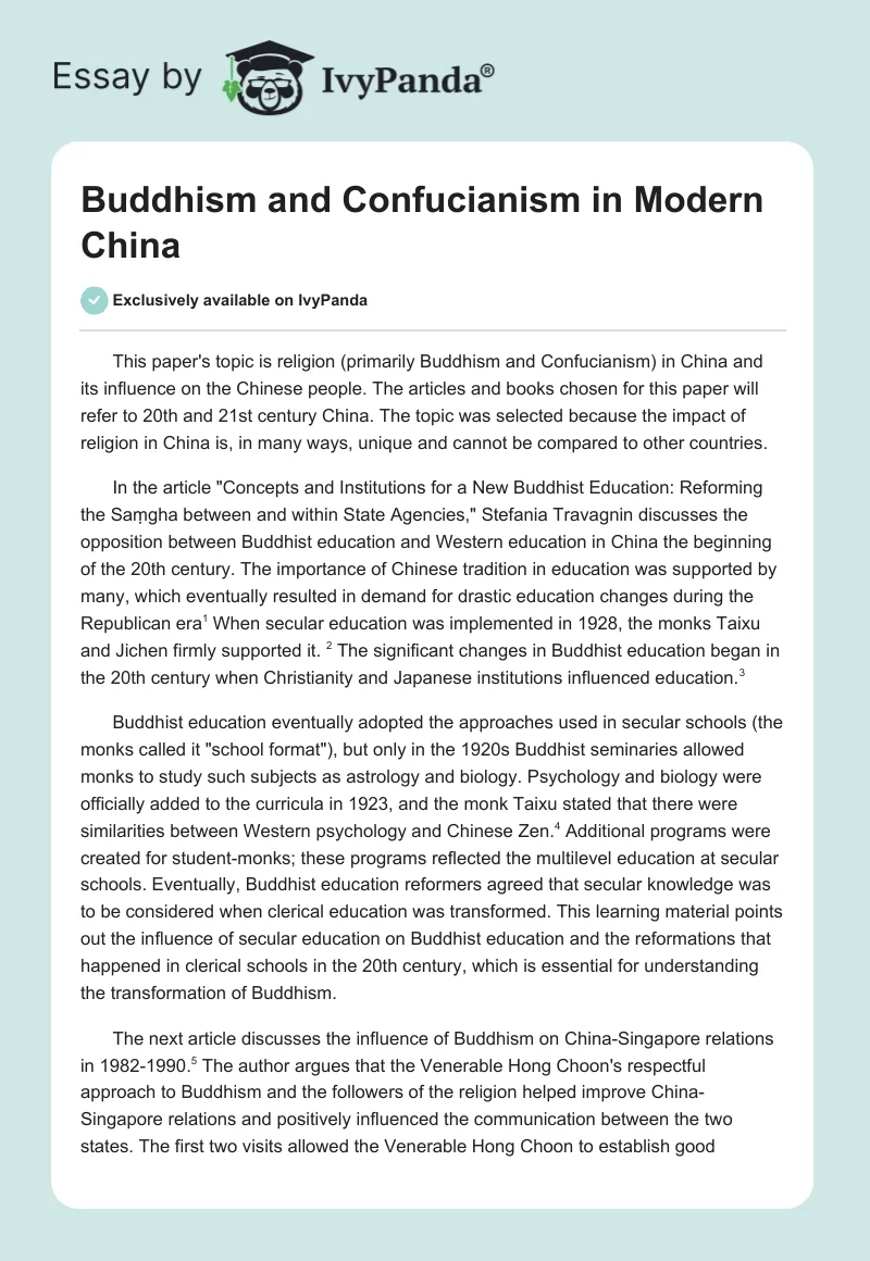 Buddhism and Confucianism in Modern China. Page 1