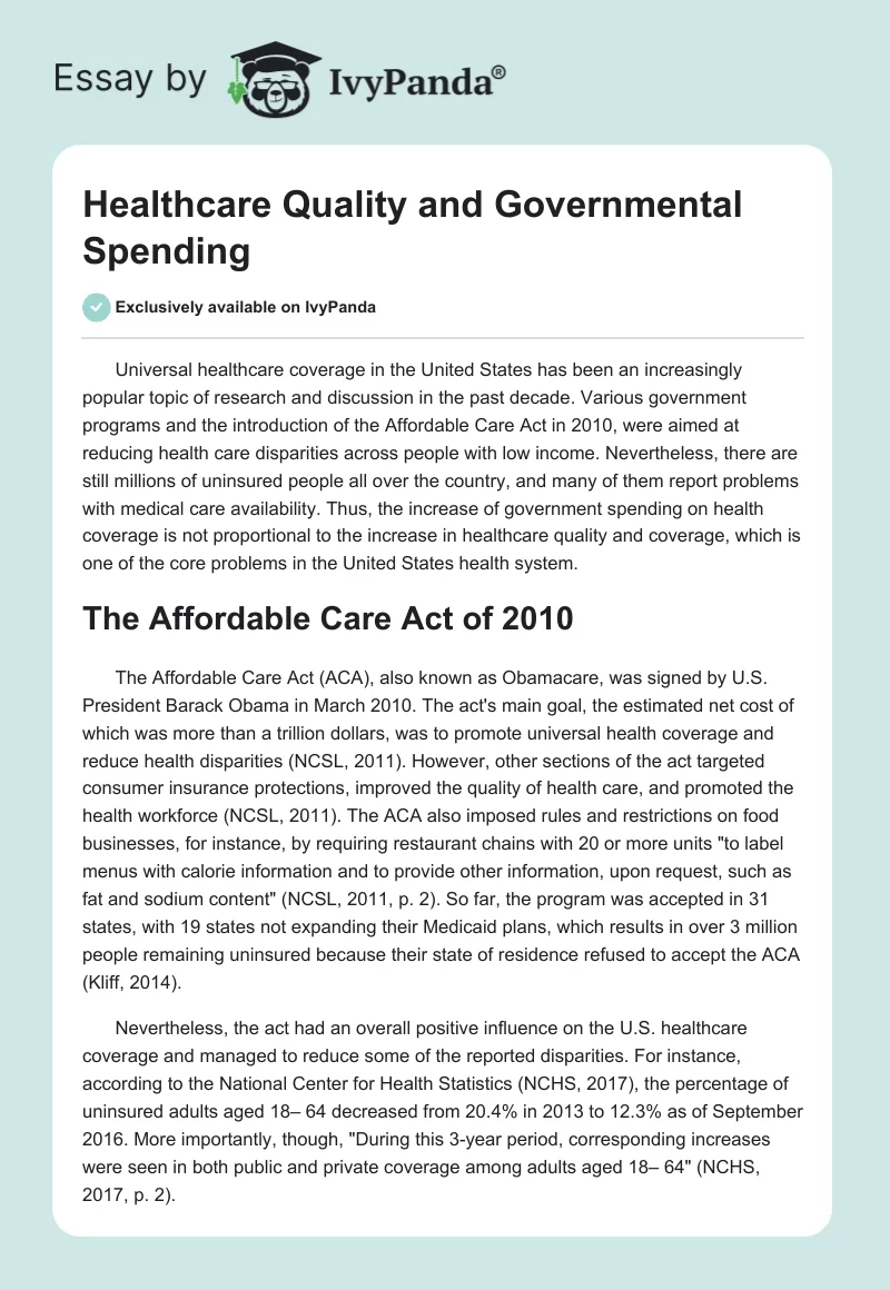 Healthcare Quality and Governmental Spending. Page 1