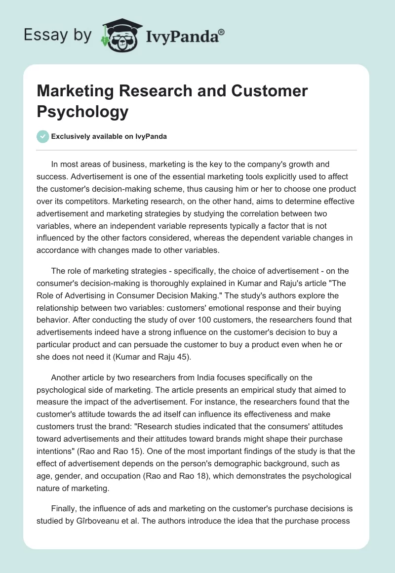 Marketing Research and Customer Psychology. Page 1