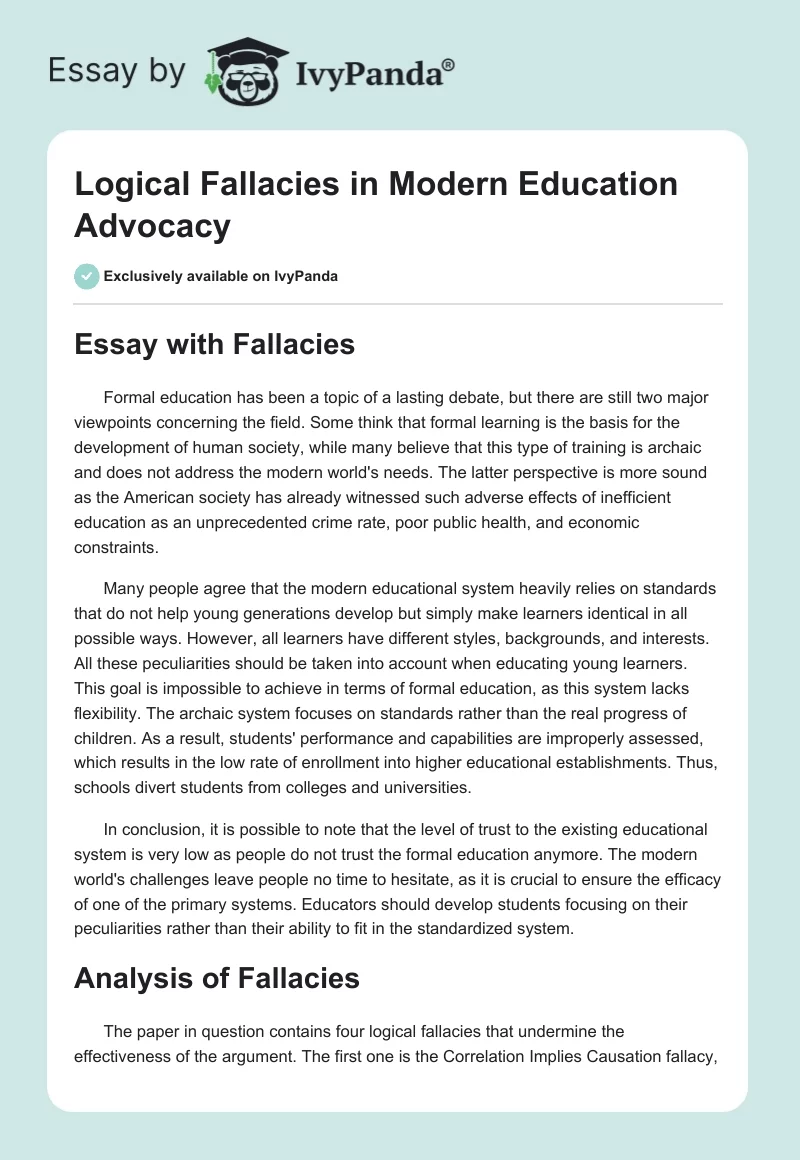 Logical Fallacies in Modern Education Advocacy. Page 1