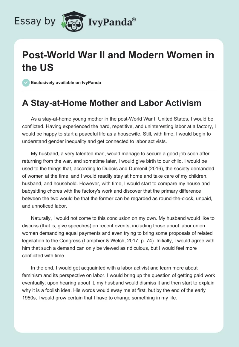 Post-World War II and Modern Women in the US. Page 1
