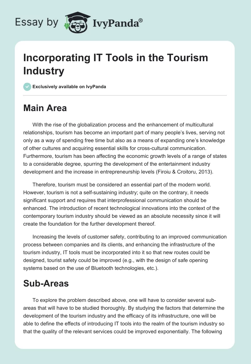 Incorporating IT Tools in the Tourism Industry. Page 1
