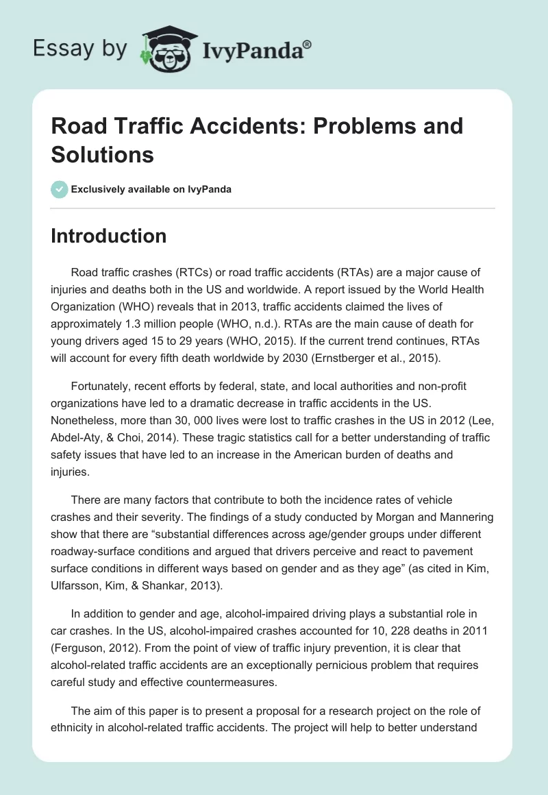 Road Traffic Accidents: Problems and Solutions. Page 1