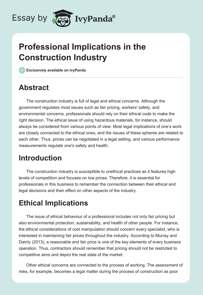 Professional Implications in the Construction Industry. Page 1
