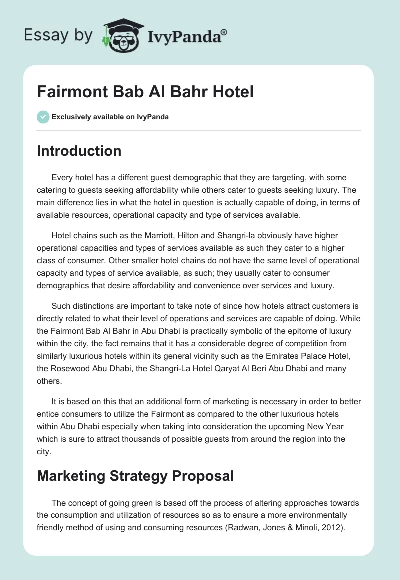 Fairmont Bab Al Bahr Hotel. Page 1