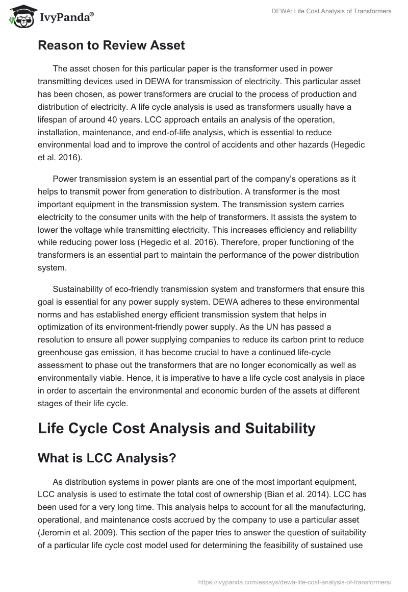DEWA: Life Cost Analysis of Transformers. Page 3