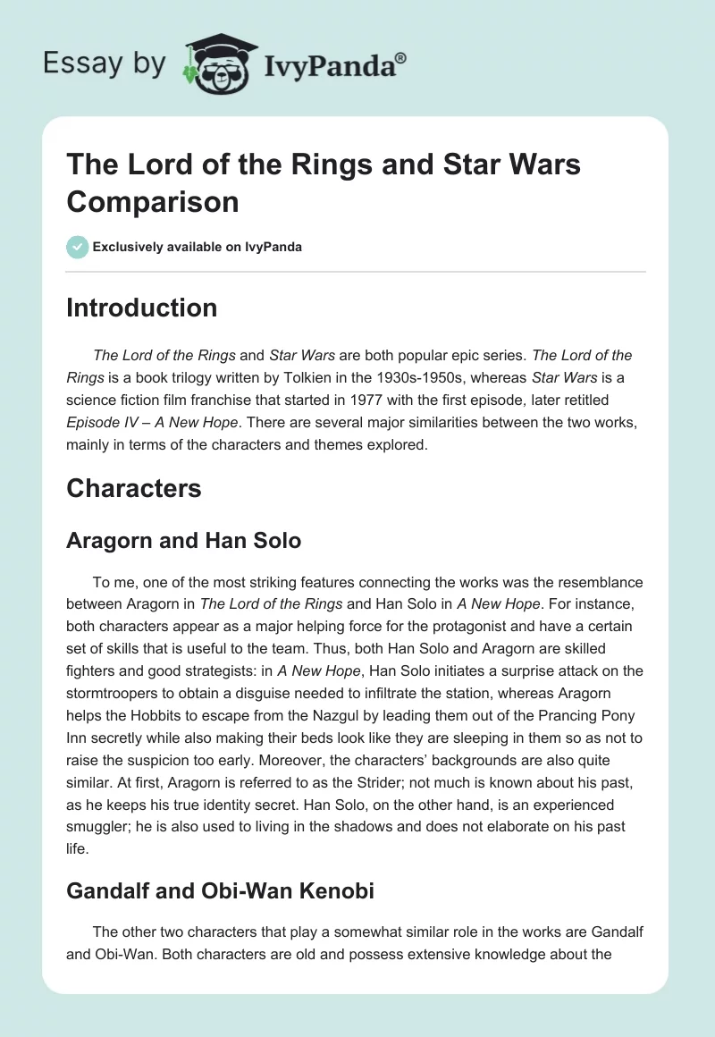 The Lord of the Rings and Star Wars Comparison. Page 1